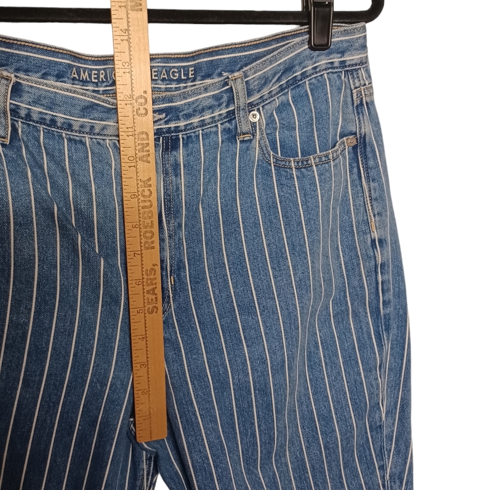 AEO AMERICAN EAGLE Mom Jean White Stripe Print Boho Blue Jeans 16 - Picture 9 of 9